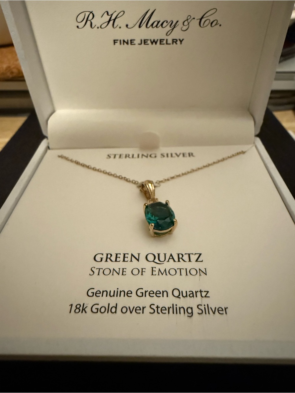 NWT Macy’s Fine Jewelry 18K Gold Green Quartz Necklace